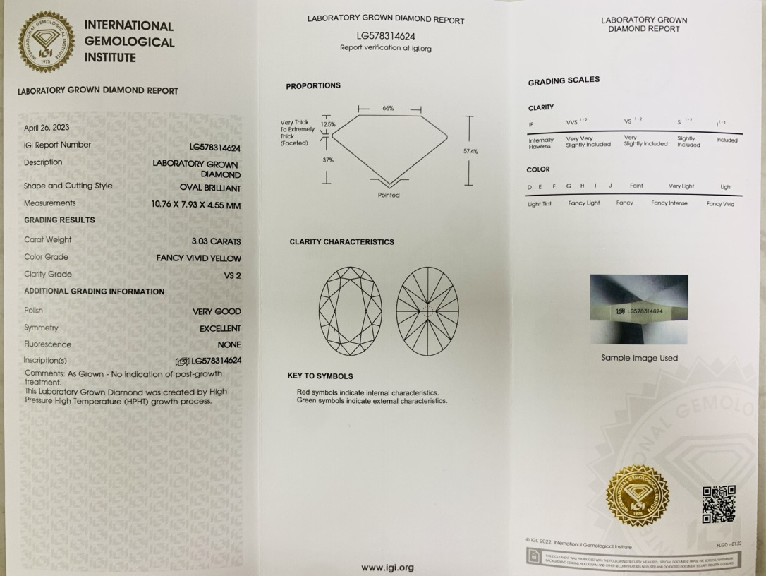 Wholesale Synthetic Diamond VS2 Fancy VIVID Yellow 3.0CT Ovalt Cut  Lab Grown Coloured Diamonds