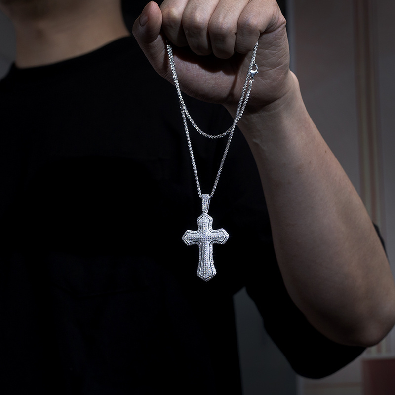 Messi Jewelry Iced out Sterling Silver Crucifix Cross Pendant Cubic Zirconia Moissanite  Hip Hop Cuban Chain  pendant