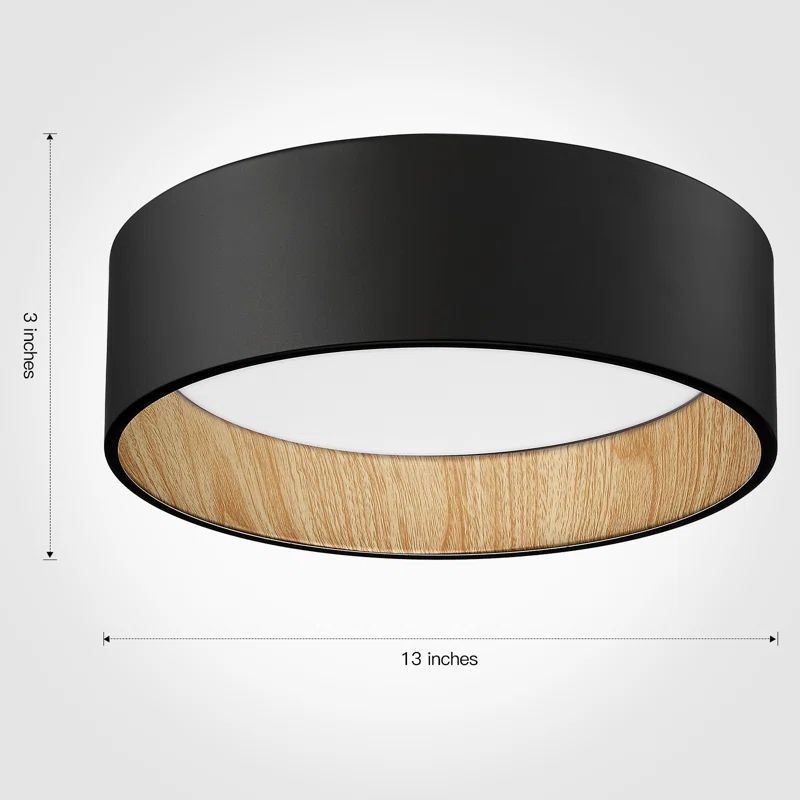 Hot Selling Macaron Led Flush Mount Ceiling Light Black and Light Wood Color 5CCT Adjustable 13inch Modern Dimmable Ceiling Lamp