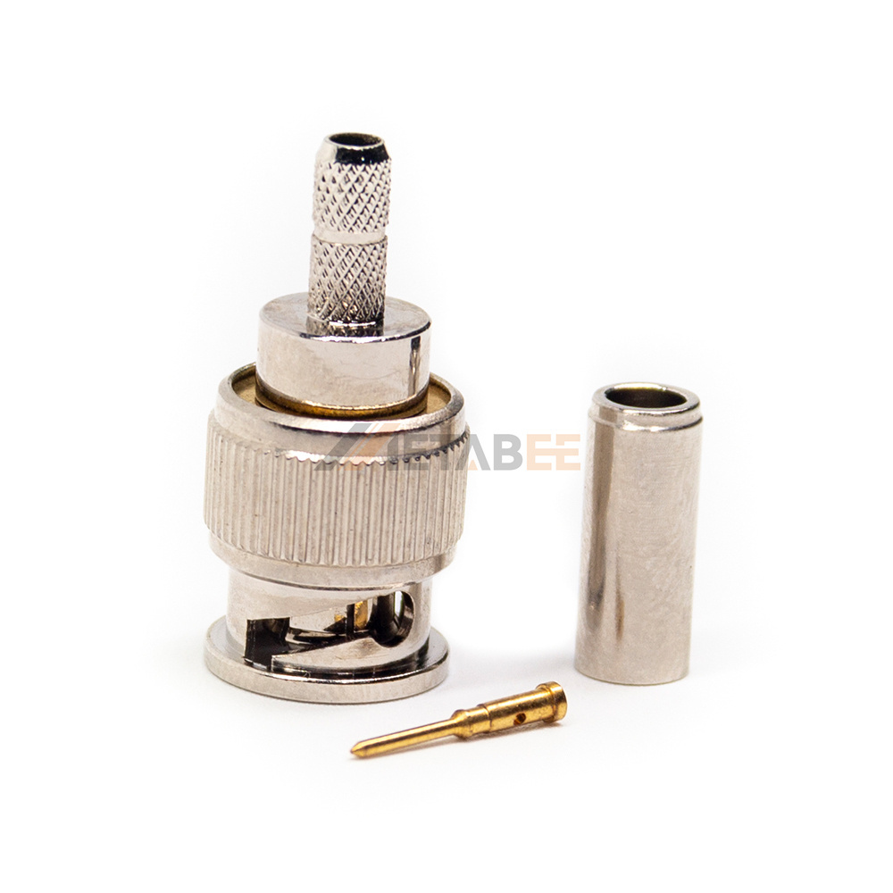 75Ohm Gold Plated BNC Male Straight Crimp Connector Copper RF Cable Coaxial for Cable Assembly