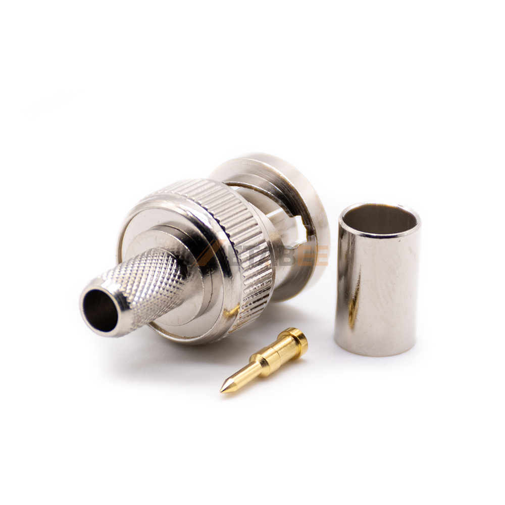 75Ohm BNC Male Straight Connector Gold and Nickel Plated Copper Crimp for RG59 RF Cable Application