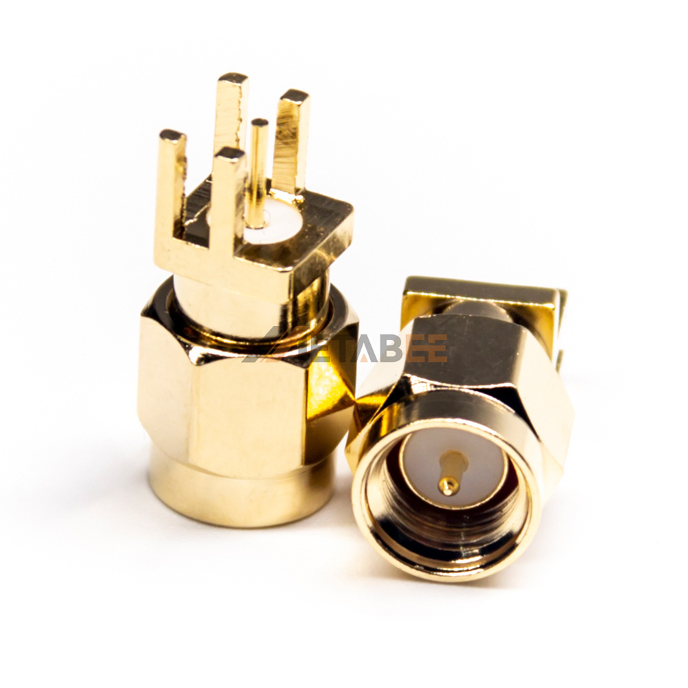 SMA Male Jack, 50 Ohm PCB Panel Mount Board and RF Coax Antenna Amphenol Connector with Gold Plating