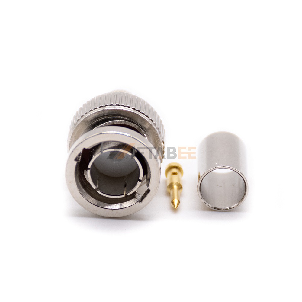 75Ohm BNC Male Straight Connector Gold and Nickel Plated Copper Crimp for RG59 RF Cable Application