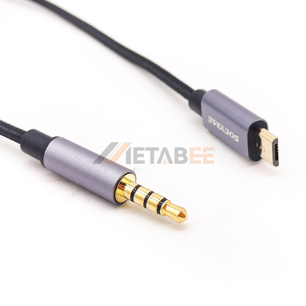 USB Micro 5Pin 3 pole Jack Male to Male 3.5mm Plug 3 Pin Audio Cables 1M