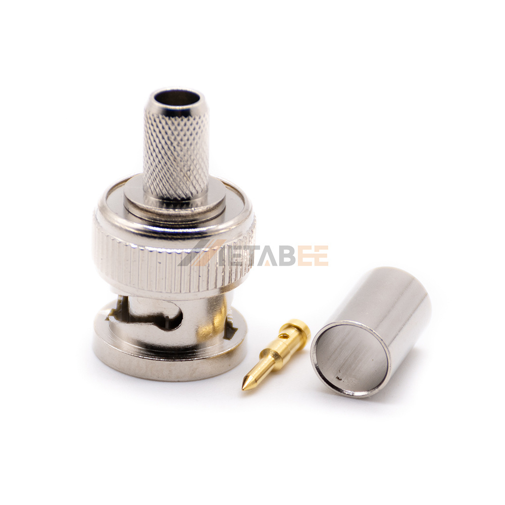 75Ohm BNC Male Straight Connector Gold and Nickel Plated Copper Crimp for RG59 RF Cable Application