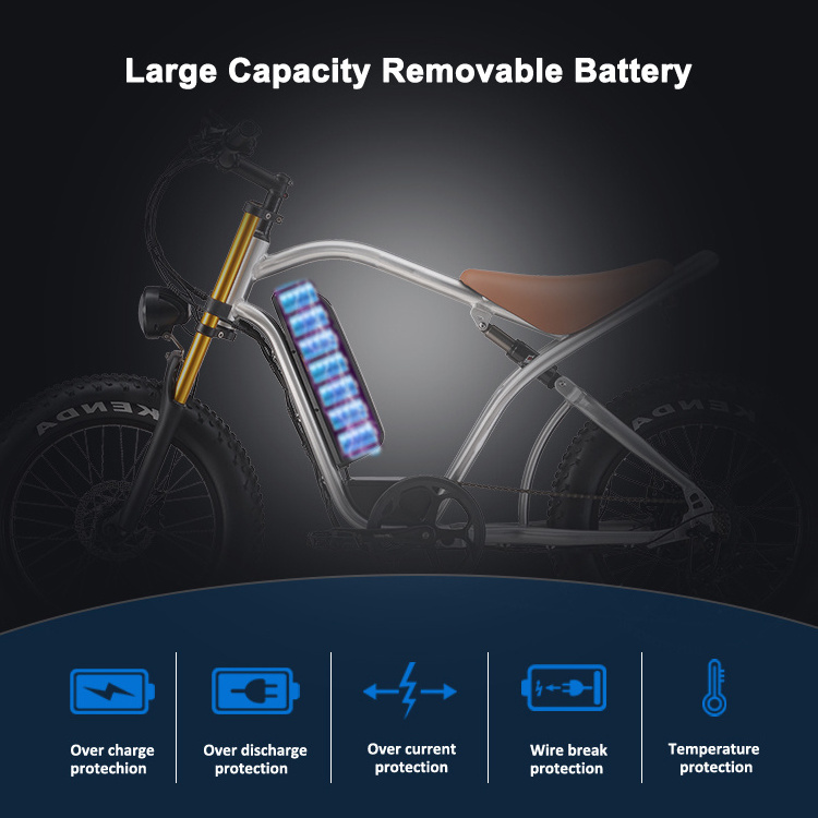 750W 48V 16AH 25AH Lithium Battery Aluminum Alloy Retro Vintage Electric eBike Cafe Racer Off Road Fatbike Tire 20 inch Fat Bike