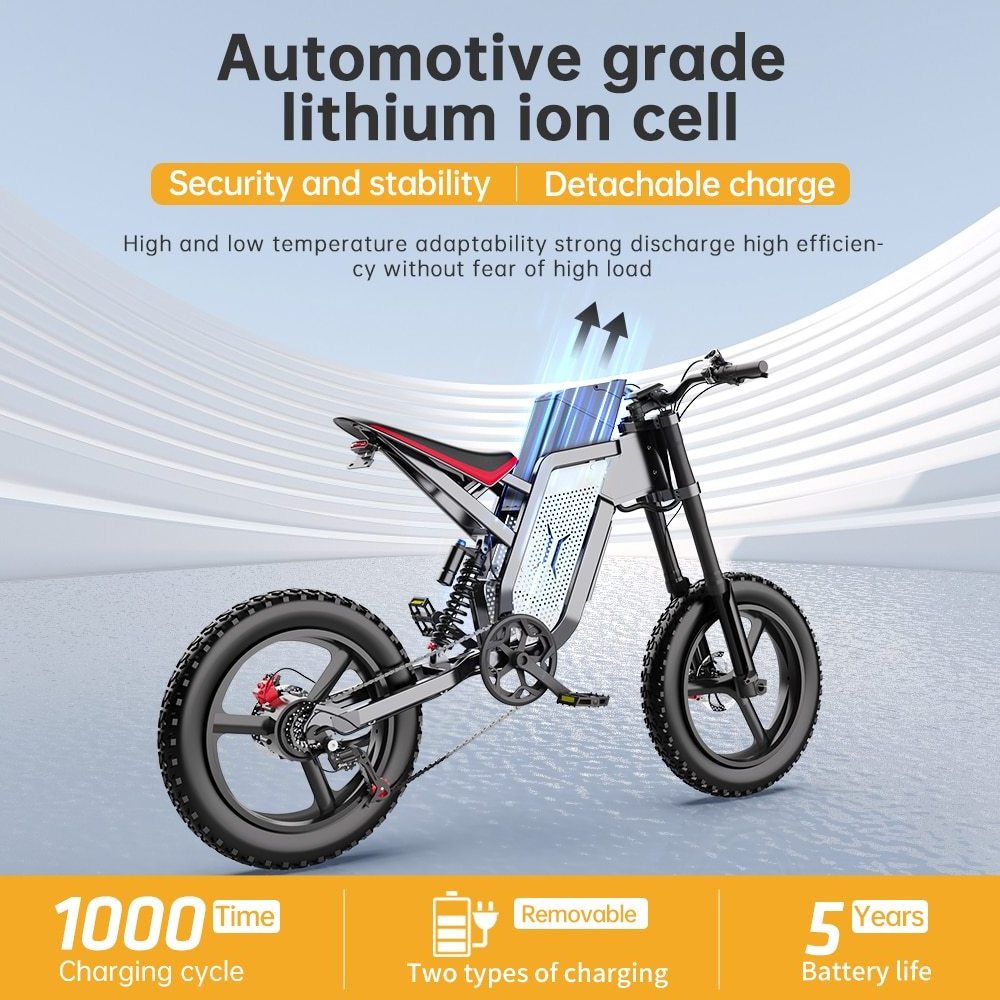 2000W 48V 35AH Lithium Battery Aluminum Alloy 55kmph EU eBike Double Hydraulic Brake X21 Electric Bike 20 inch Fat Tire Off Road