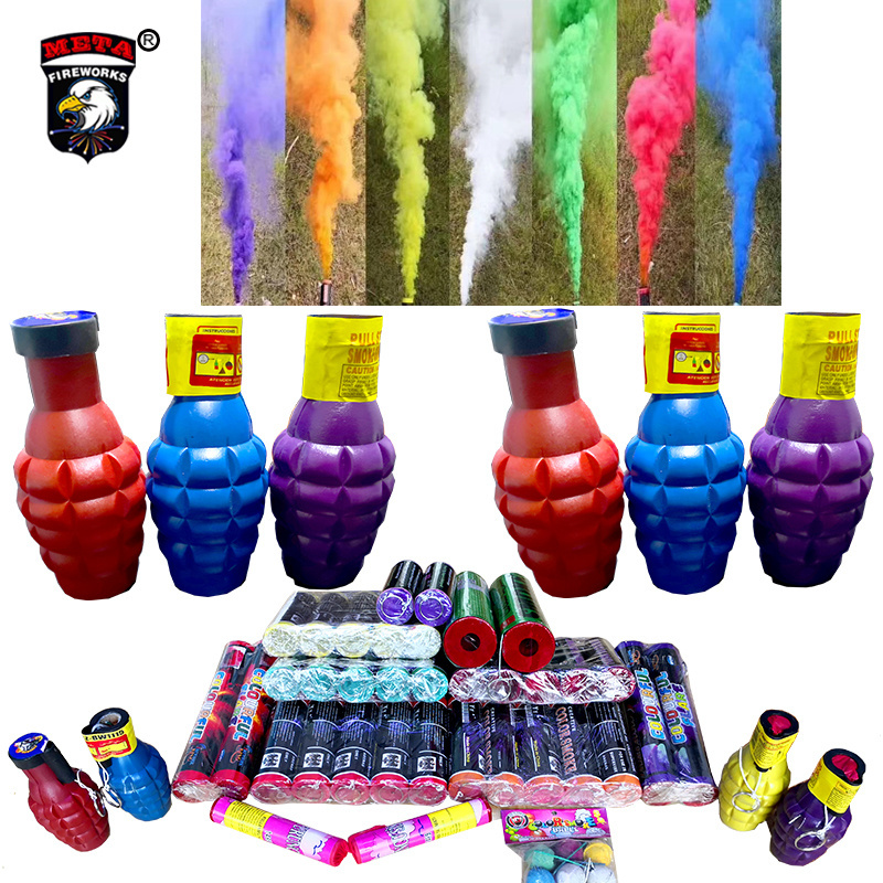 Factory direct Rauchbombe Bombe a fumee flame fire works pyrotechnics fireworks firecrackers pull ring smoke bomb grenade