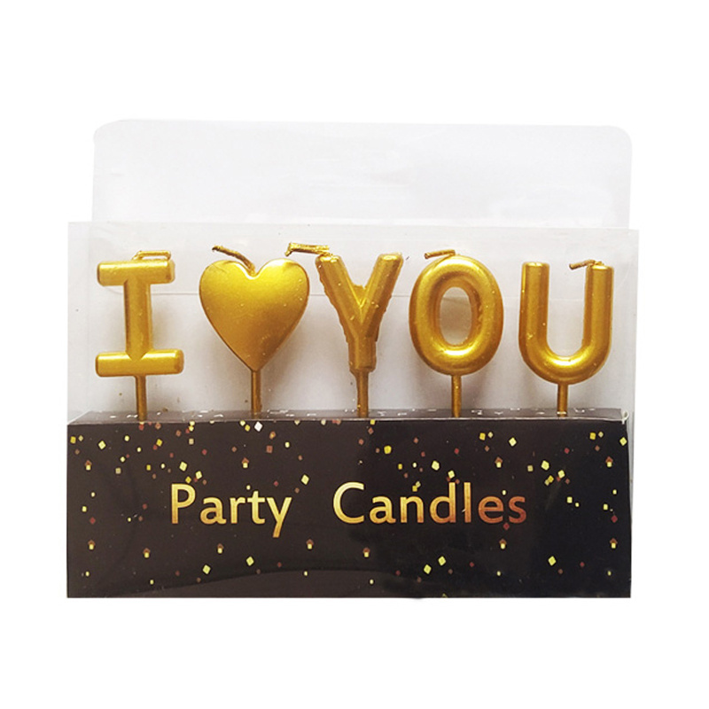 Velas de aniversario Velas de cumpleanos Metal Gold silver I love you Insert card letter birthday candle for happy birthday cake