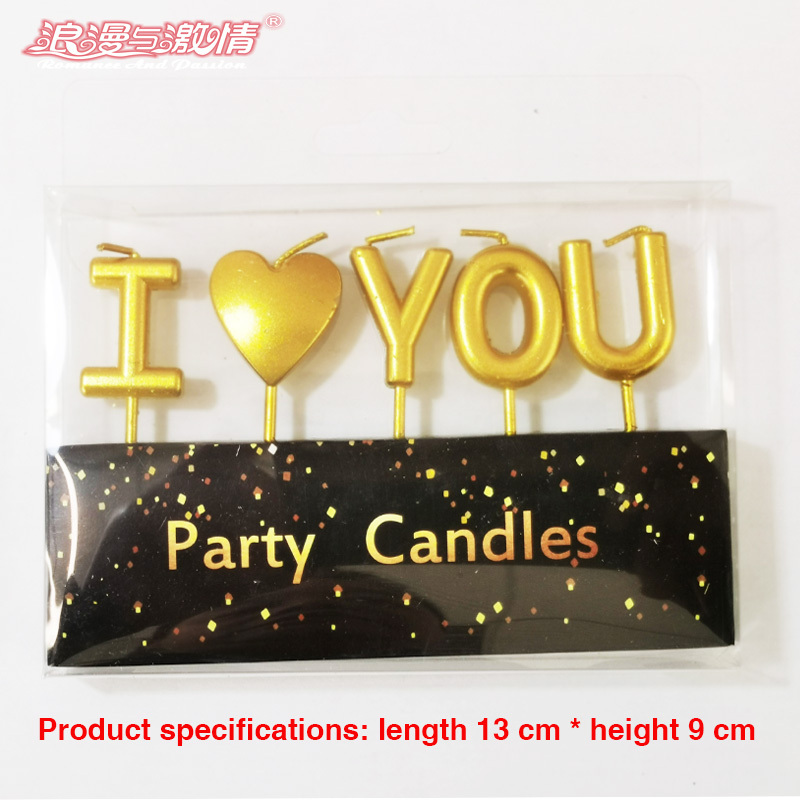 Velas de aniversario Velas de cumpleanos Metal Gold silver I love you Insert card letter birthday candle for happy birthday cake