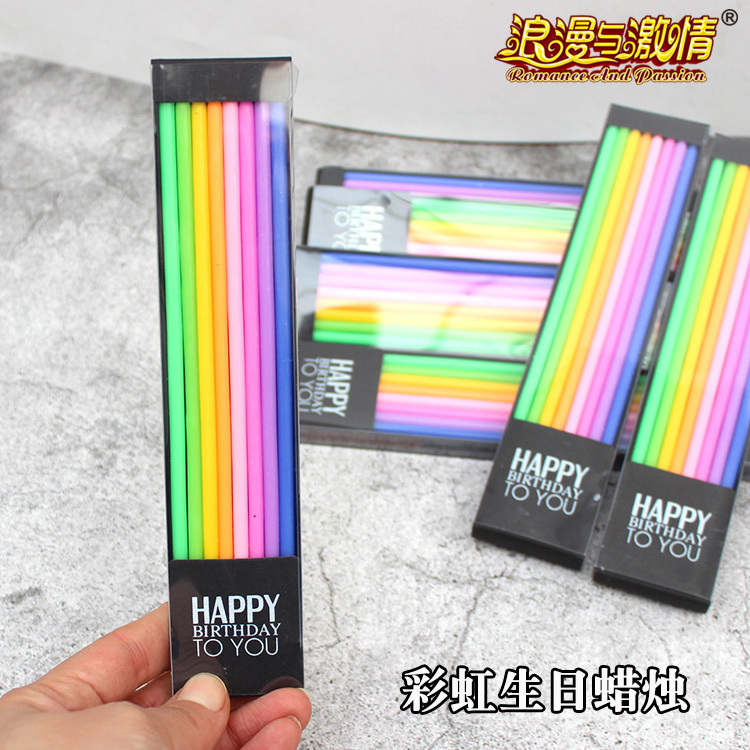 Top Seller  Cake Candle Long Thin rainbow matches  8pcs boxed  Crystal Birthday Candles for Birthday Wedding Party Decoration