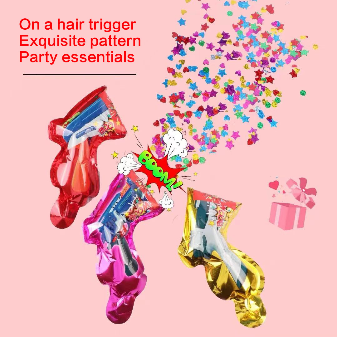 2023 New Cool Pistol Shape Confetti Handheld Fireworks Birthday Party Creative Inflatable Fireworks Confetti Toy Gun