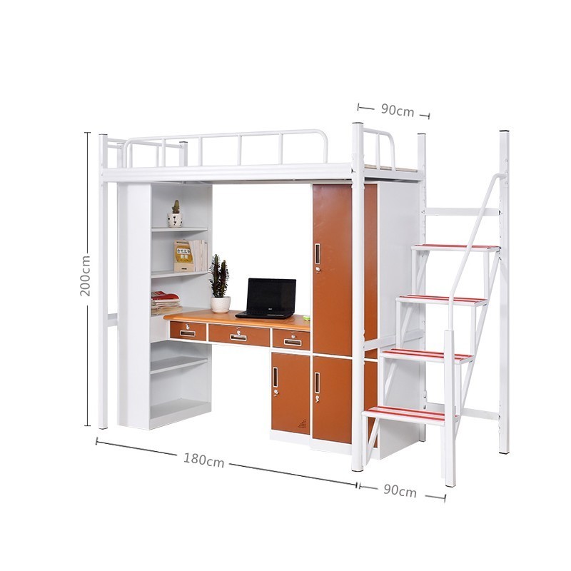 JZD high quality dormitory apartment collage adult loft bunk bed with ladder bed with desk and locker