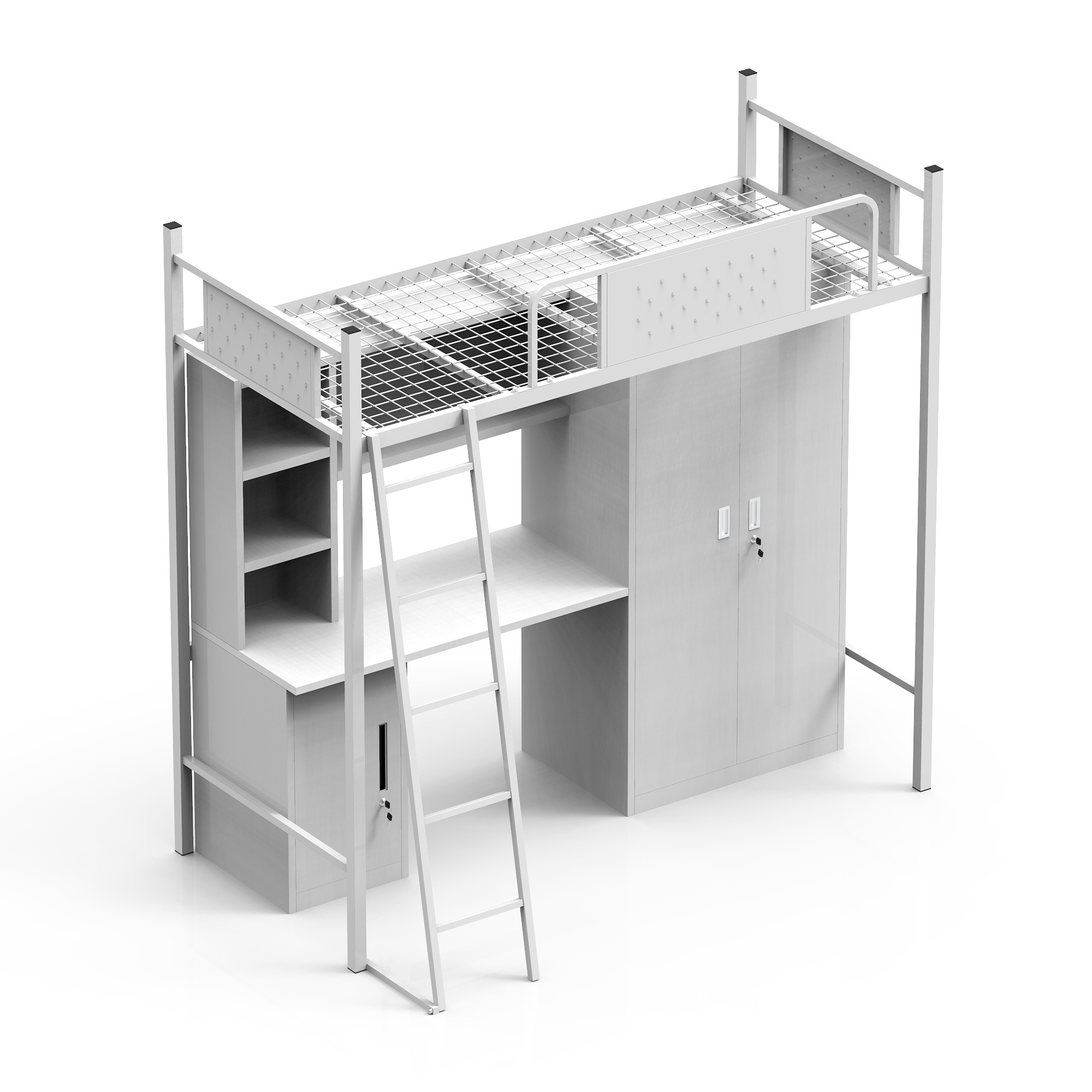 JZD high quality dormitory apartment collage adult loft bunk bed with ladder bed with desk and locker