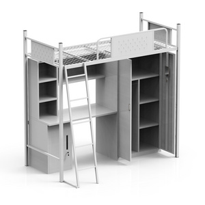 JZD high quality dormitory apartment collage adult loft bunk bed with ladder bed with desk and locker