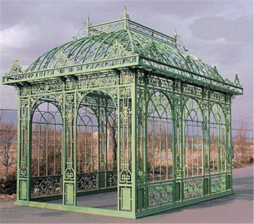 garden steel pavilion/cast iron green house, outdoor house decorative wrought iron gazebo for sale