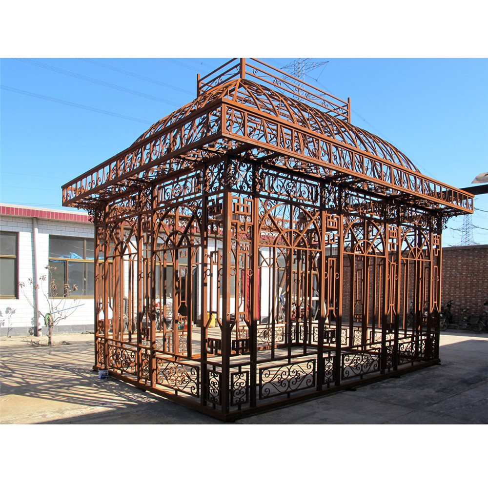 garden steel pavilion/cast iron green house, outdoor house decorative wrought iron gazebo for sale