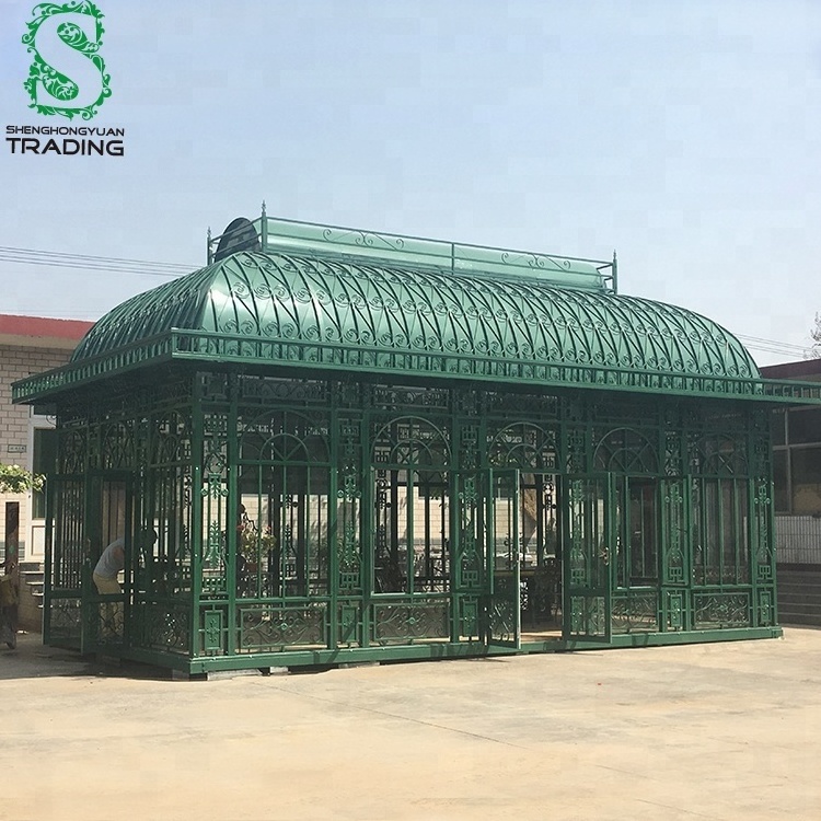 Wrought Iron Victorian Glass Gazebo Antique Garden Pavilion