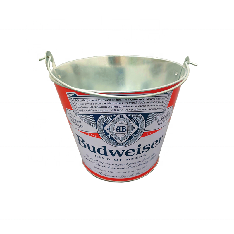 5L galvanized metal ice bucket tin with wooden handle metal beer ice bucket with factory price