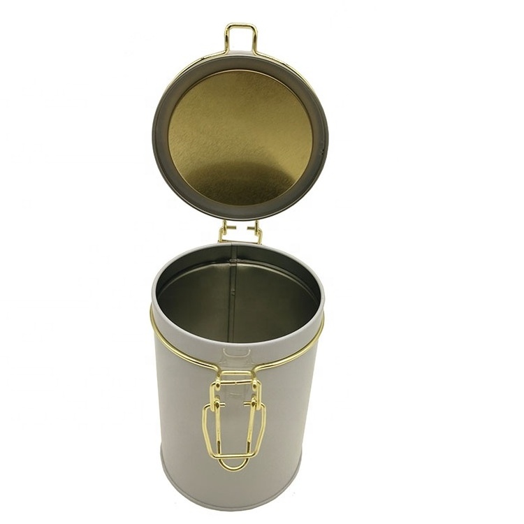 22oz 25oz 32oz 37oz around coffee tin can with clasp and rubber seal custom printing airtight coffee tin canister