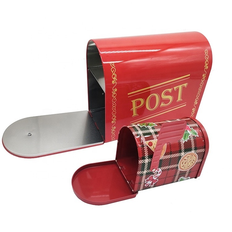 big postbox shape tin box for Christmas small mailbox shaped tin box for dry food toys package custom tin box