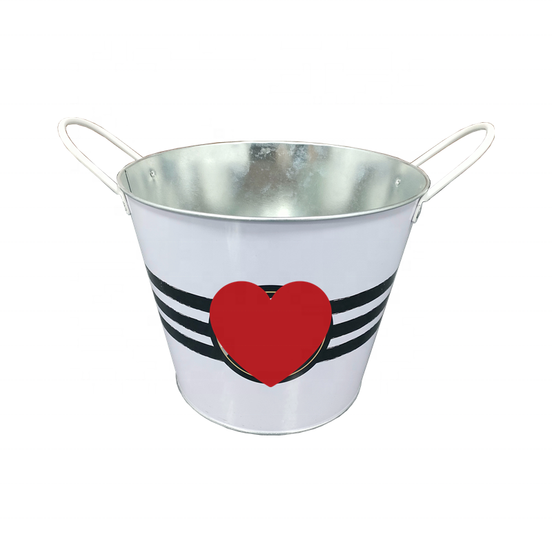 5L galvanized metal ice bucket tin with wooden handle metal beer ice bucket with factory price