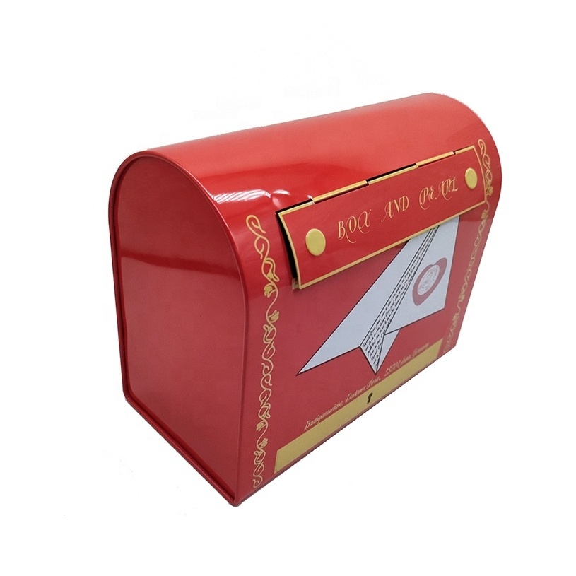 luxury Christmas tin box big mailbox shaped tin box for cookie biscuit  custom print mailbox tin box