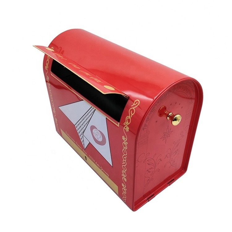 luxury Christmas tin box big mailbox shaped tin box for cookie biscuit  custom print mailbox tin box