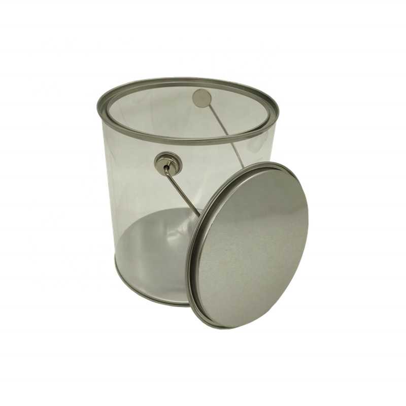 Clear Paint Can Containers with Metal Lids Clear PVC PET Round Tin Bucket with Handle