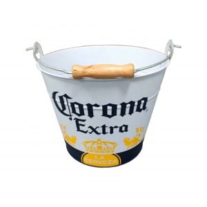 5L galvanized metal ice bucket tin with wooden handle metal beer ice bucket with factory price