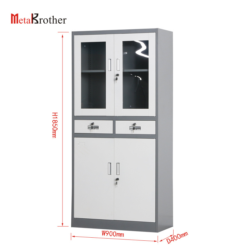 New Design Narrow Edge Glass Door Steel Filing Cabinet With 2 Drawers Steel Thin Frame Display File Storage Cabinet Lockers