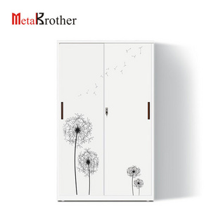 Modern Design Furniture Wardrobe Closet 2 Door Steel Wardrobe   Kid Bedroom Sliding Door Steel Wardrobe