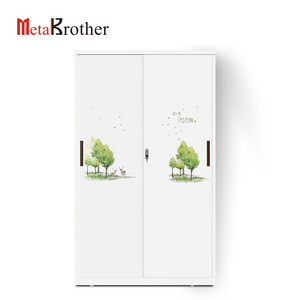 Hot Selling Steel Almirah 2 Door Steel Wardrobe Locker Cabinet Modern Design Bedroom Furniture Metal Wardrobe