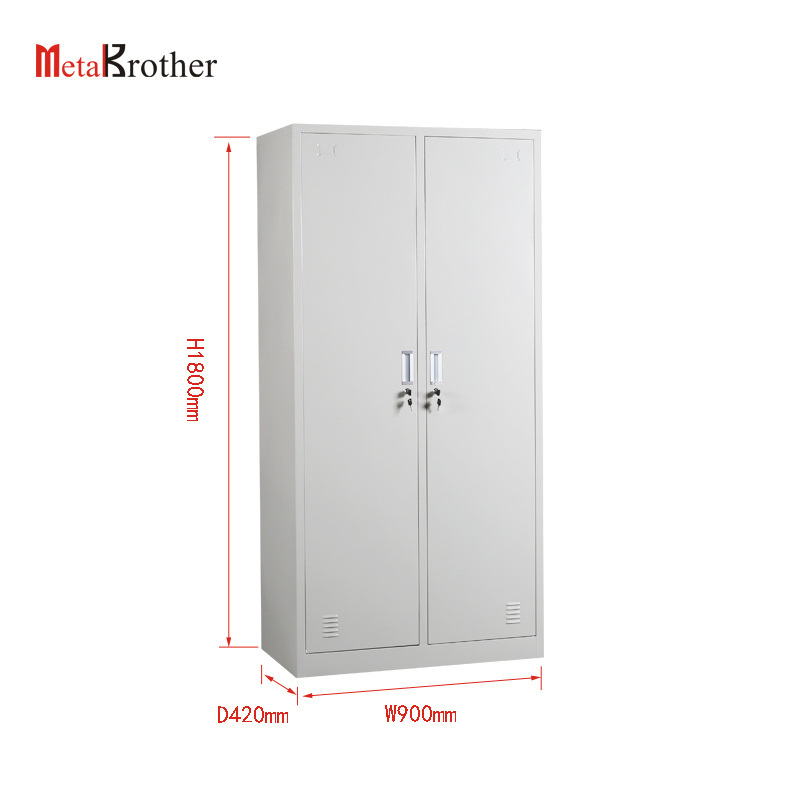 Single Door Steel Staff Locker Metal Clothes Storage Luggage Lockers Cabinet 2 Doors Steel Dresser Wardrobe With Mirror