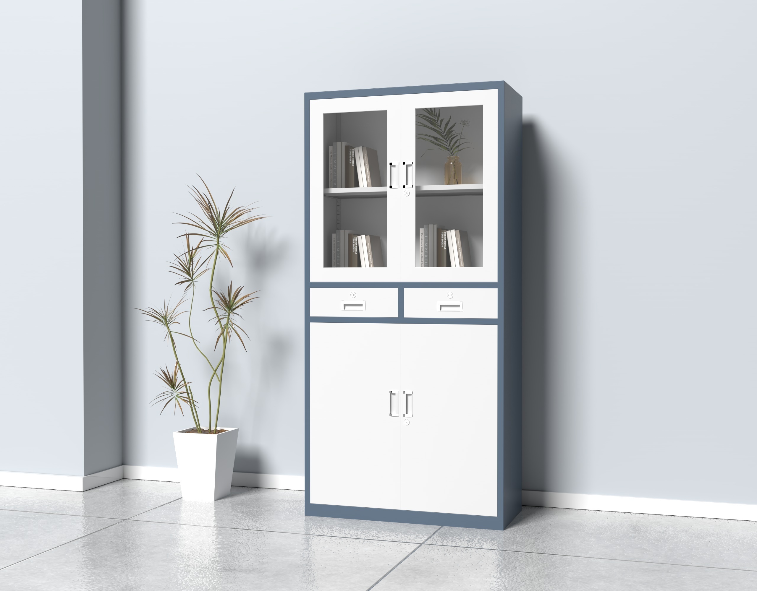 Middle Two Drawers Steel Office File With Lock Data File Voucher Storage Bookcase Filing Cabinets