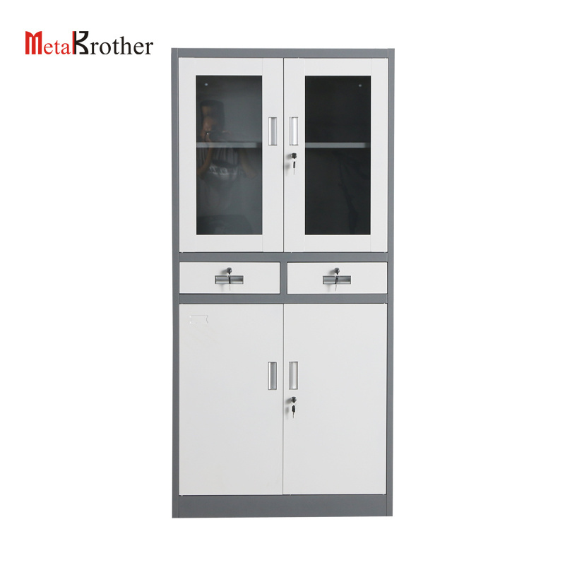 New Design Narrow Edge Glass Door Steel Filing Cabinet With 2 Drawers Steel Thin Frame Display File Storage Cabinet Lockers