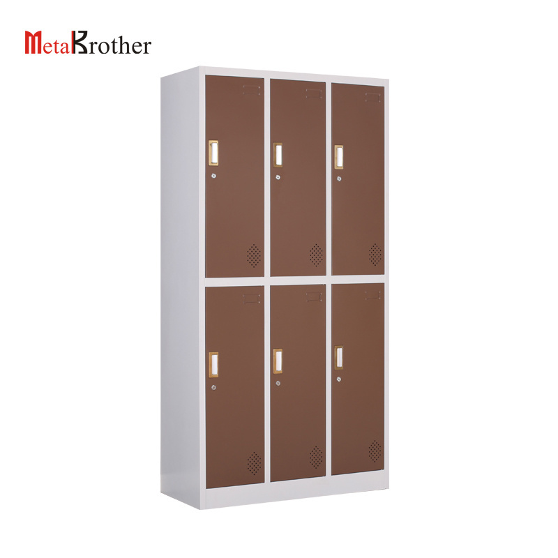 Steel Colorful 6 Door Closet Wardrobe Metal Bedroom Design Wardrobe Cabinet For Gym Office Staff Clothes Storage Cheap Price