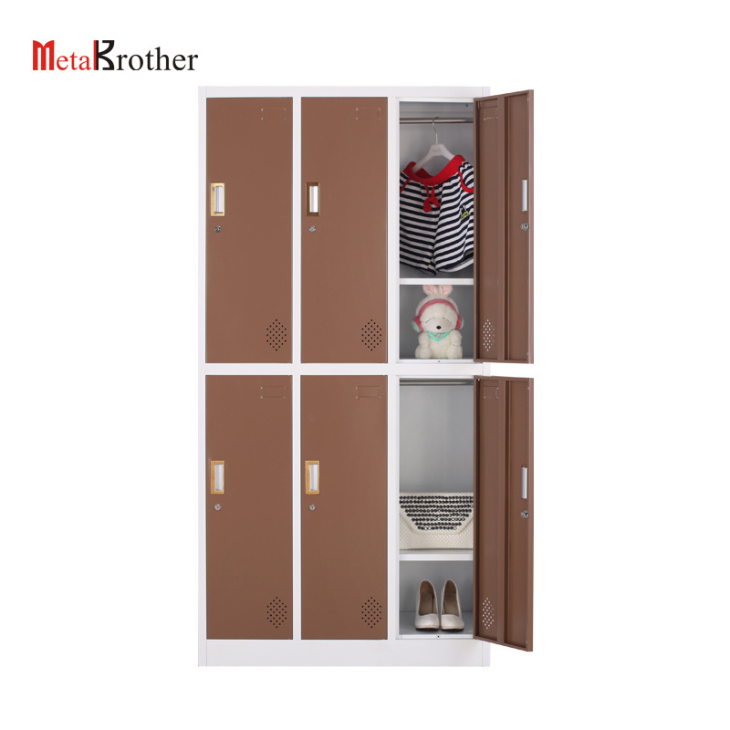 Steel Colorful 6 Door Closet Wardrobe Metal Bedroom Design Wardrobe Cabinet For Gym Office Staff Clothes Storage Cheap Price