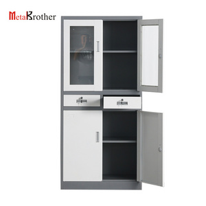 New Design Narrow Edge Glass Door Steel Filing Cabinet With 2 Drawers Steel Thin Frame Display File Storage Cabinet Lockers