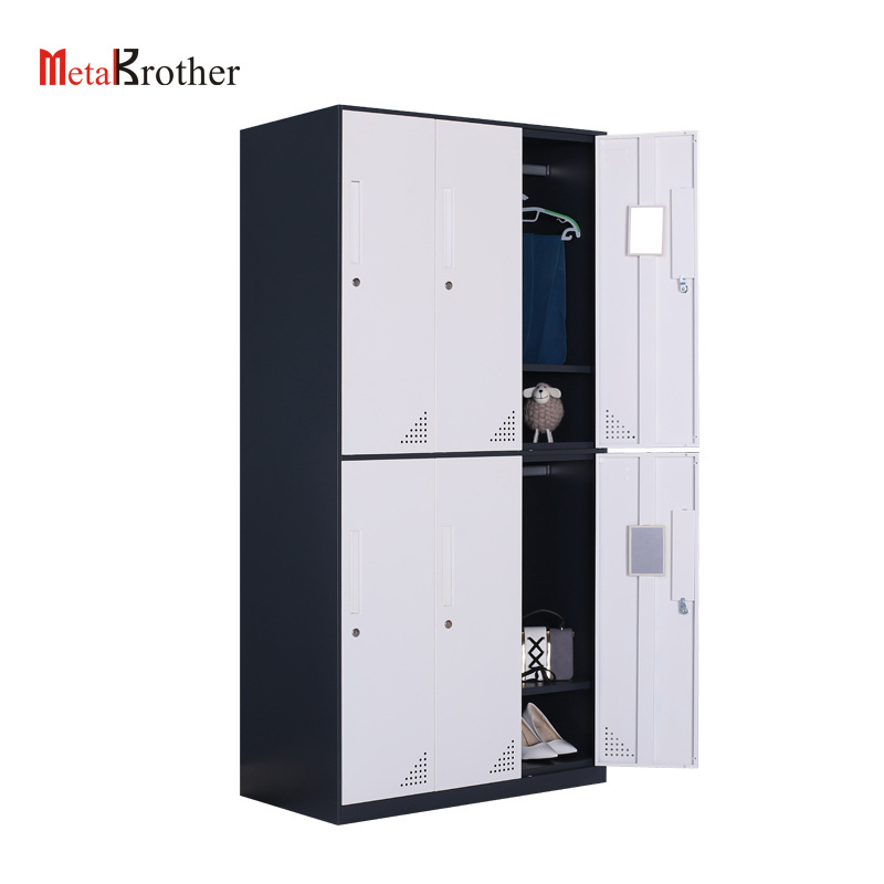 6 Doors Steel Thin Frame Wardrobe Locker With Mirror For Office Employee Staff Used Metal Clothes Storage Cabinet Cheap Price