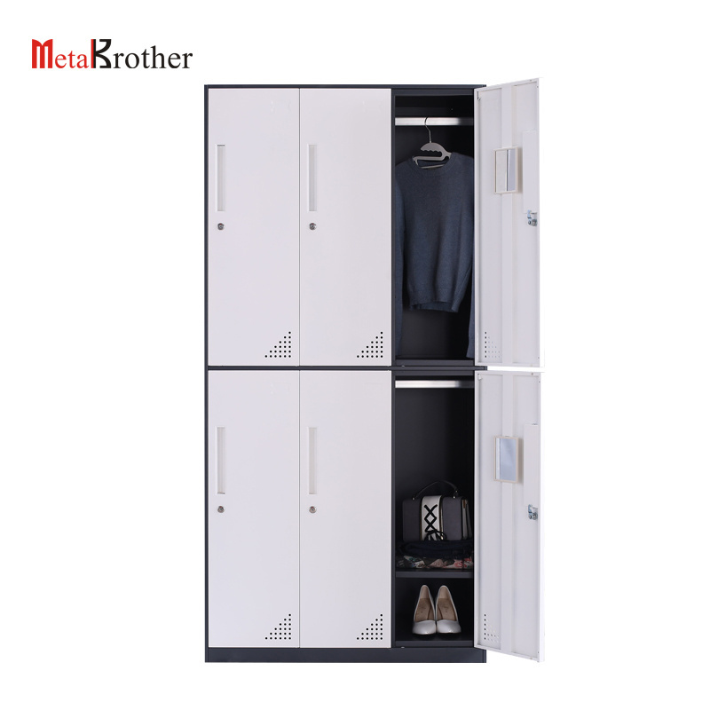 6 Doors Steel Thin Frame Wardrobe Locker With Mirror For Office Employee Staff Used Metal Clothes Storage Cabinet Cheap Price