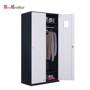 Office Gym Used Tall Steel Wardrobe Locker 2 Doors With Mirror For Staff Clothes Storage Metal Thin Frame Hanging Closet Cabinet