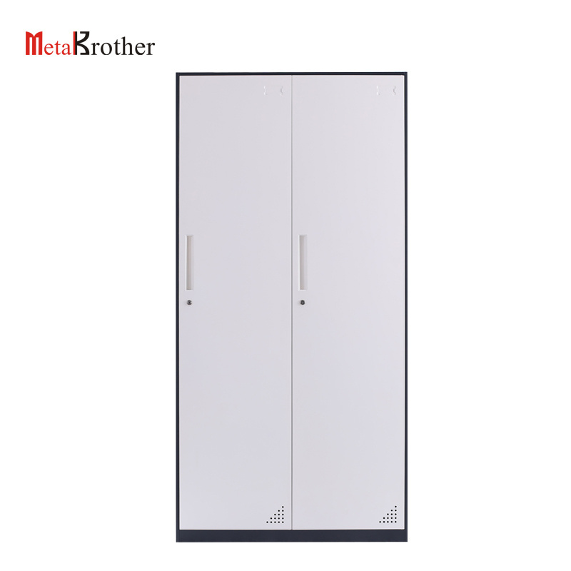 Office Gym Used Tall Steel Wardrobe Locker 2 Doors With Mirror For Staff Clothes Storage Metal Thin Frame Hanging Closet Cabinet