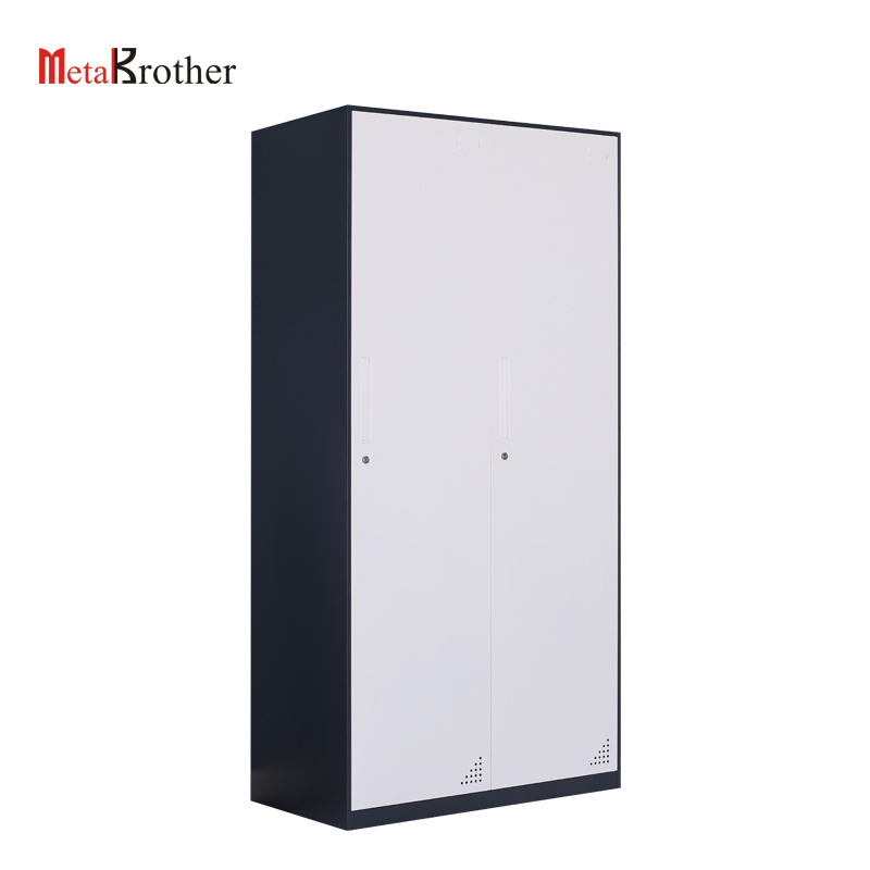 Office Gym Used Tall Steel Wardrobe Locker 2 Doors With Mirror For Staff Clothes Storage Metal Thin Frame Hanging Closet Cabinet