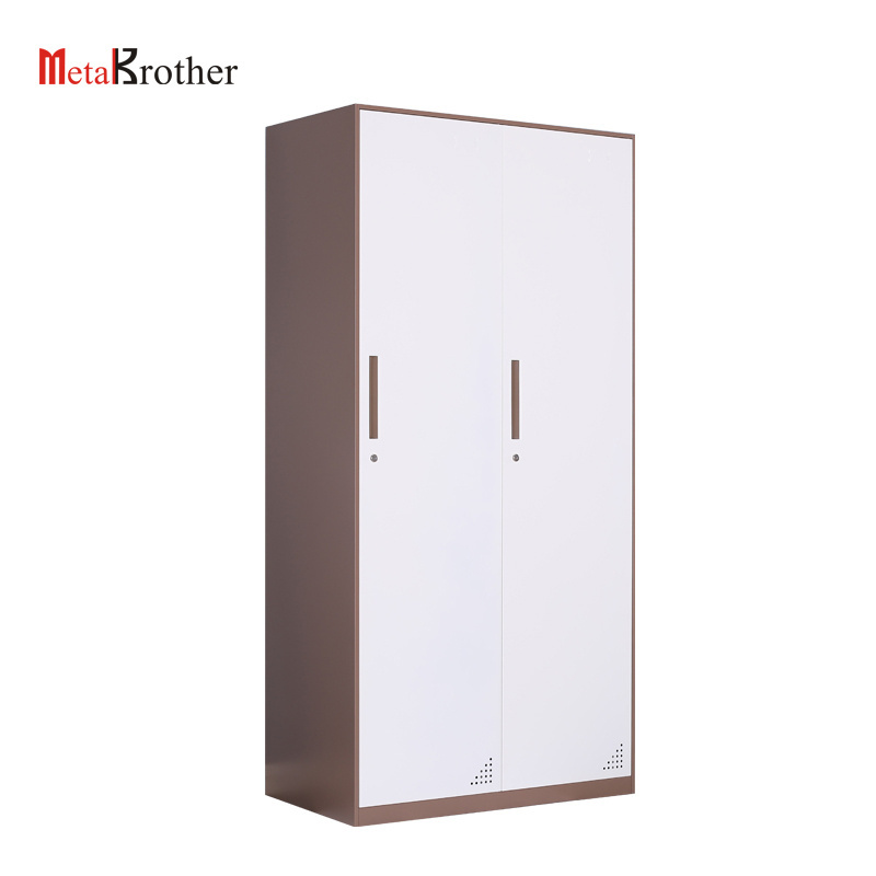 Office Gym Used Tall Steel Wardrobe Locker 2 Doors With Mirror For Staff Clothes Storage Metal Thin Frame Hanging Closet Cabinet