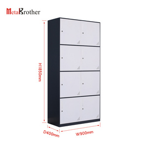 Modern 8 Door Metal Clothes Wardrobe For Gym Staff Steel Narrow Edge Almirah Cloth Wardrobe Cabinet With Mirror Wholesale