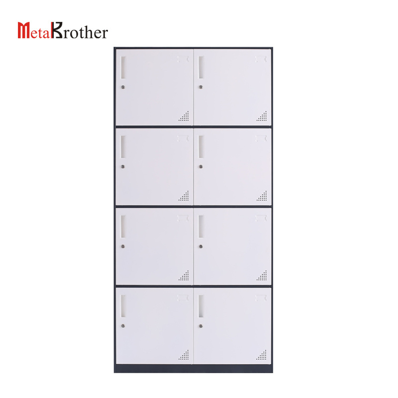 Modern 8 Door Metal Clothes Wardrobe For Gym Staff Steel Narrow Edge Almirah Cloth Wardrobe Cabinet With Mirror Wholesale