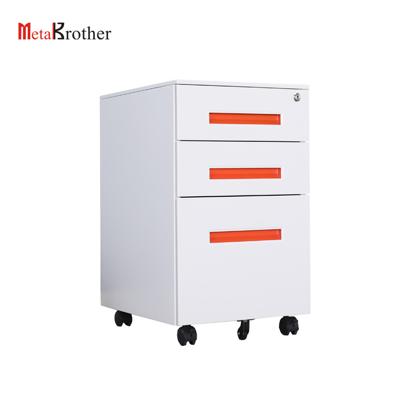 Office Equipment A4 File Cabinet 3 Drawer Mobile Pedestal Metal Colorful Filing Cabinet With Lock Luoyang Steel Furniture