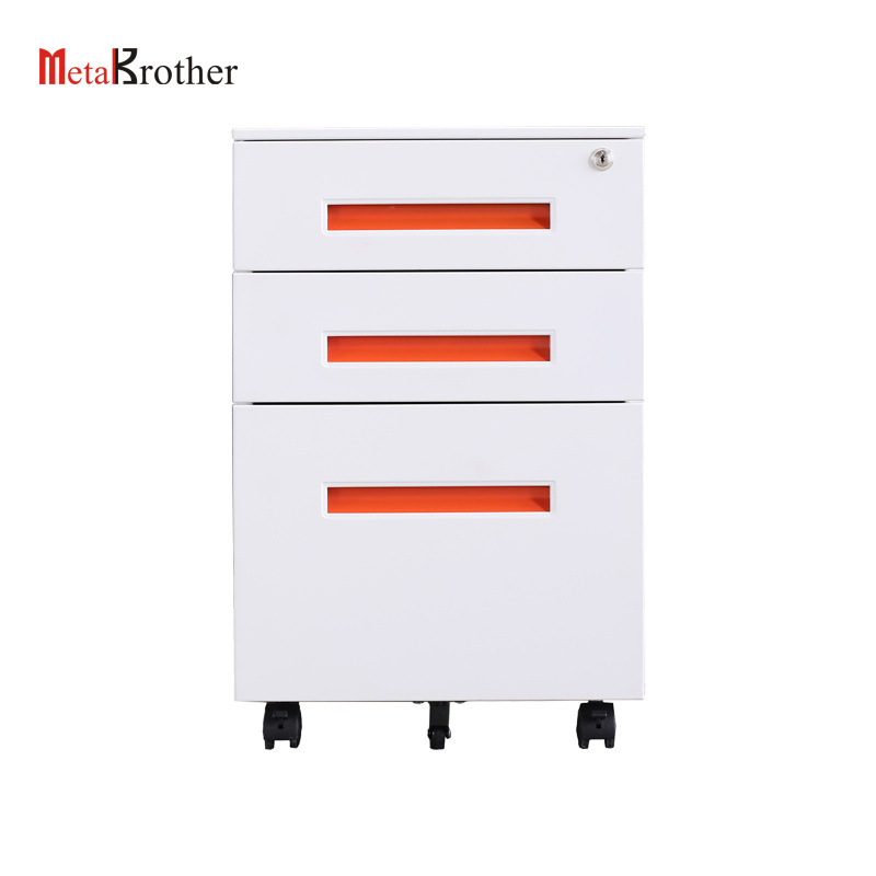 Office Equipment A4 File Cabinet 3 Drawer Mobile Pedestal Metal Colorful Filing Cabinet With Lock Luoyang Steel Furniture