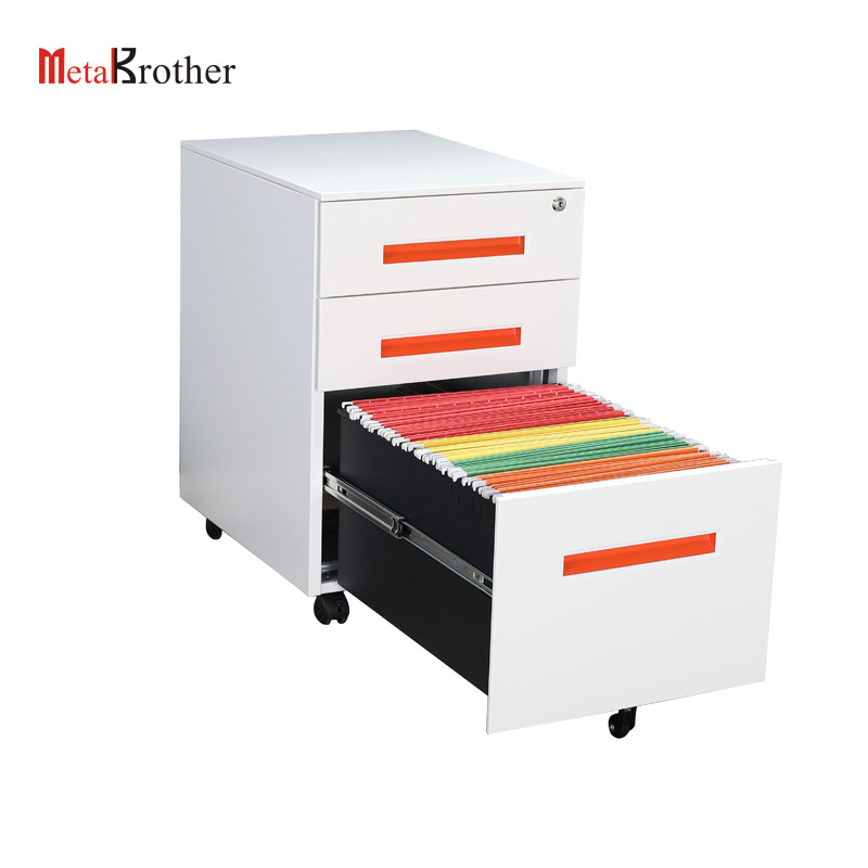 Office Equipment A4 File Cabinet 3 Drawer Mobile Pedestal Metal Colorful Filing Cabinet With Lock Luoyang Steel Furniture